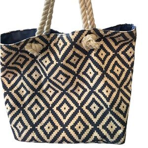 Summer and Rose, navy and beige diamond tote